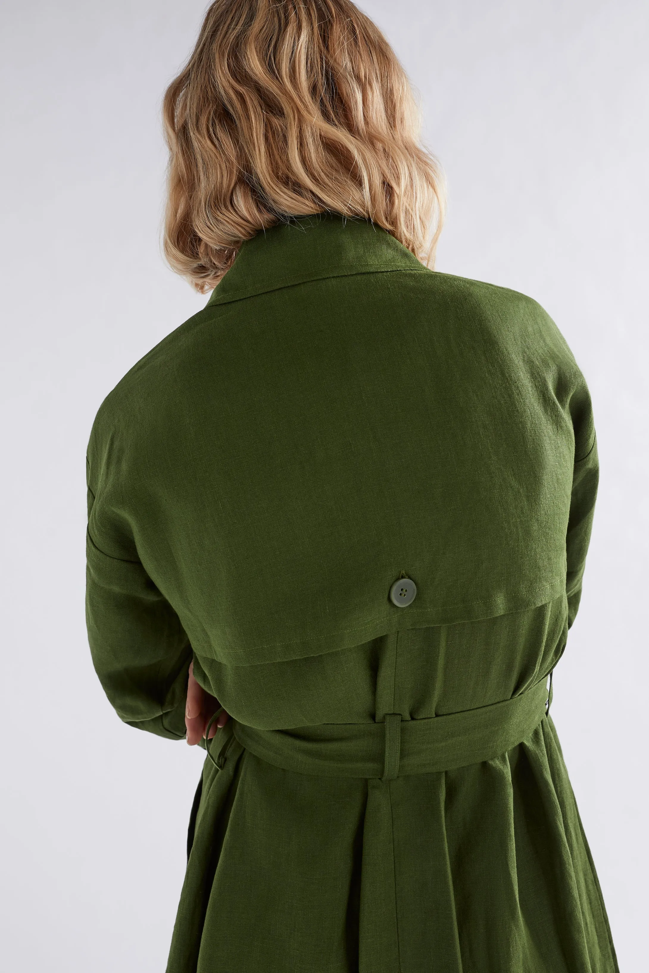 ANNELI LINEN TRENCH COAT - Olive
