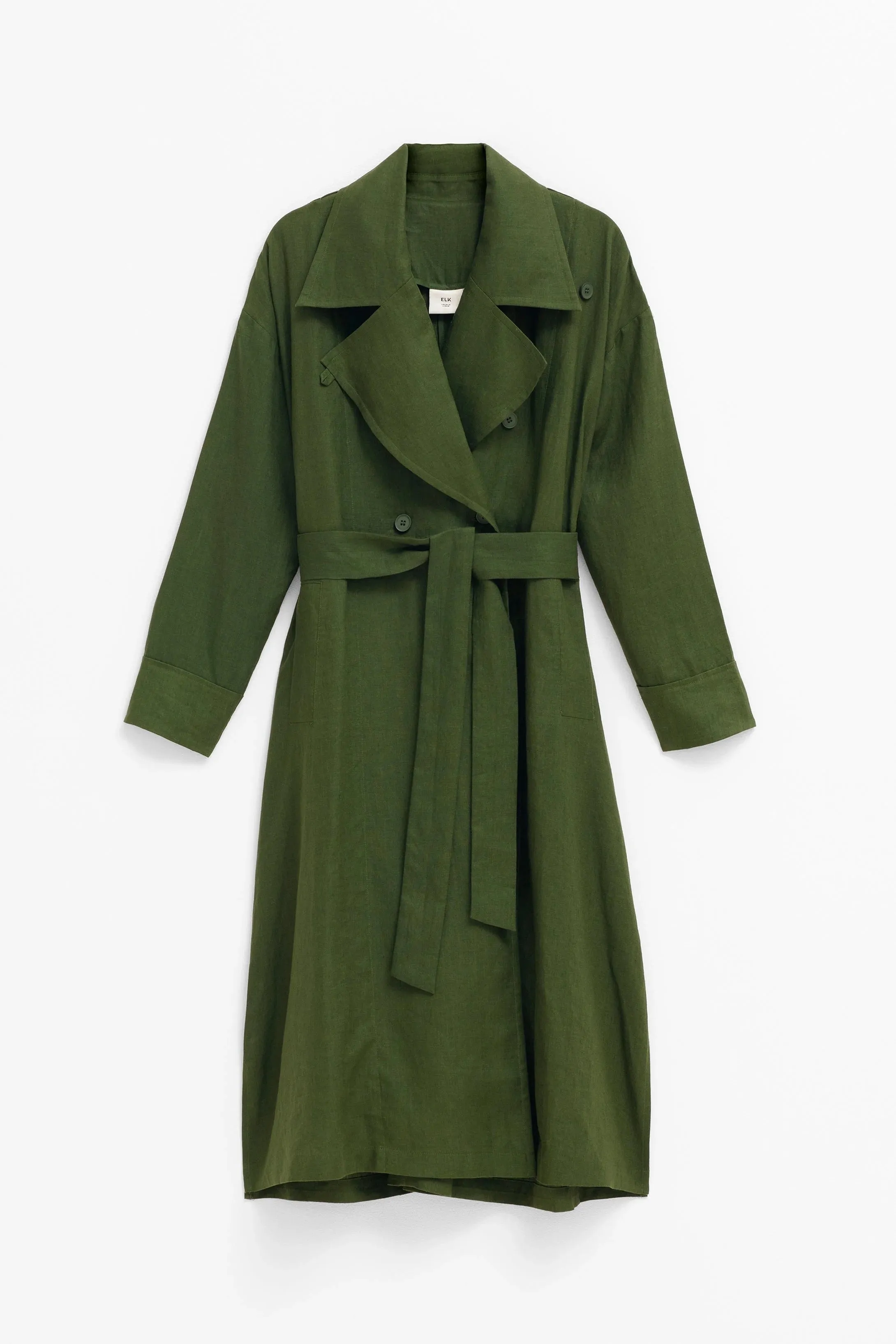 ANNELI LINEN TRENCH COAT - Olive