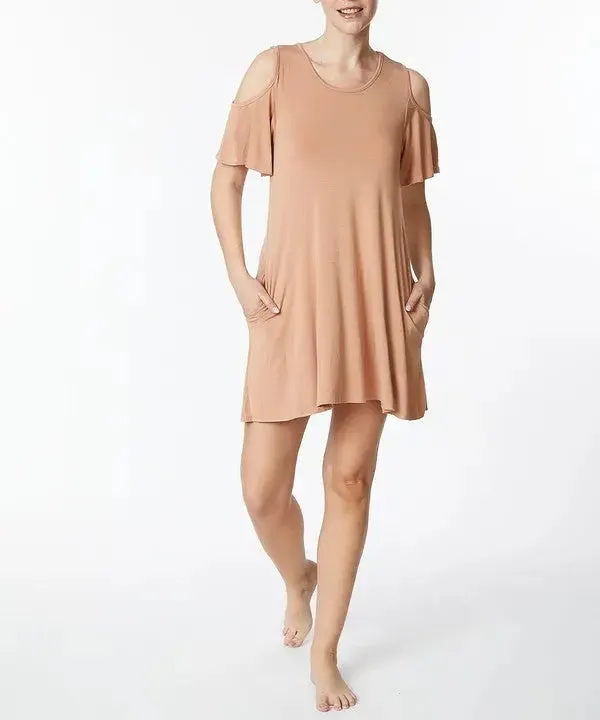 Bamboo Cold Shoulder Flare Dress