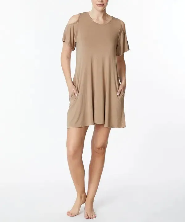 Bamboo Cold Shoulder Flare Dress