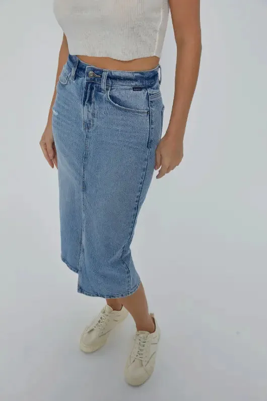 Cello Jeans Lorena High Rise Jean Midi Skirt - Effortless Style