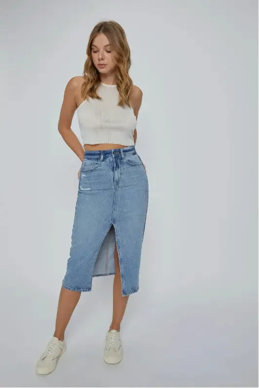 Cello Jeans Lorena High Rise Jean Midi Skirt - Effortless Style