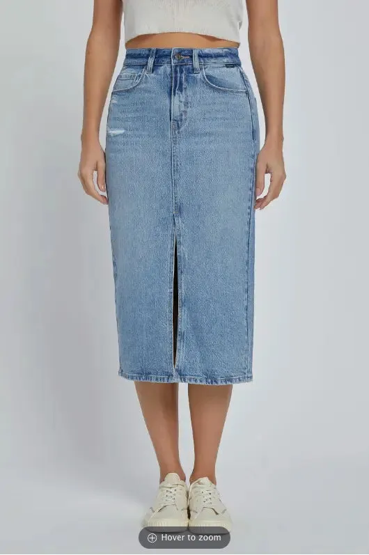 Cello Jeans Lorena High Rise Jean Midi Skirt - Effortless Style
