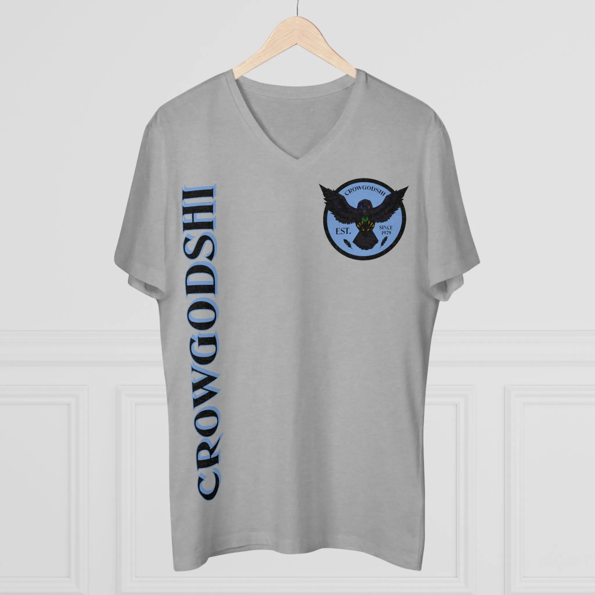Crowgodshi Designer First Generation Men’s Presenter V-neck, CAROLINA BLUE LOGO