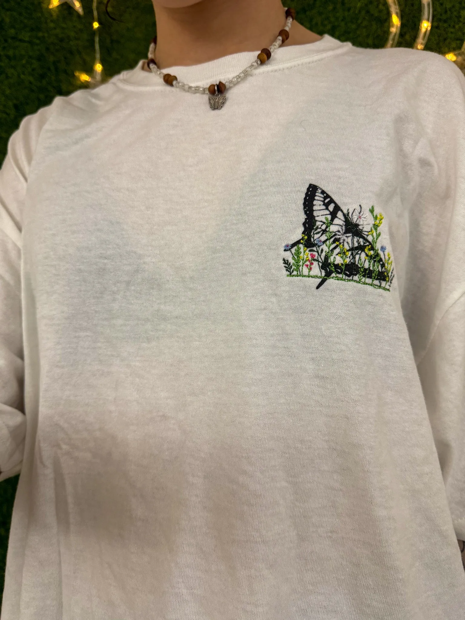 Floral Butterfly White T-Shirt XL