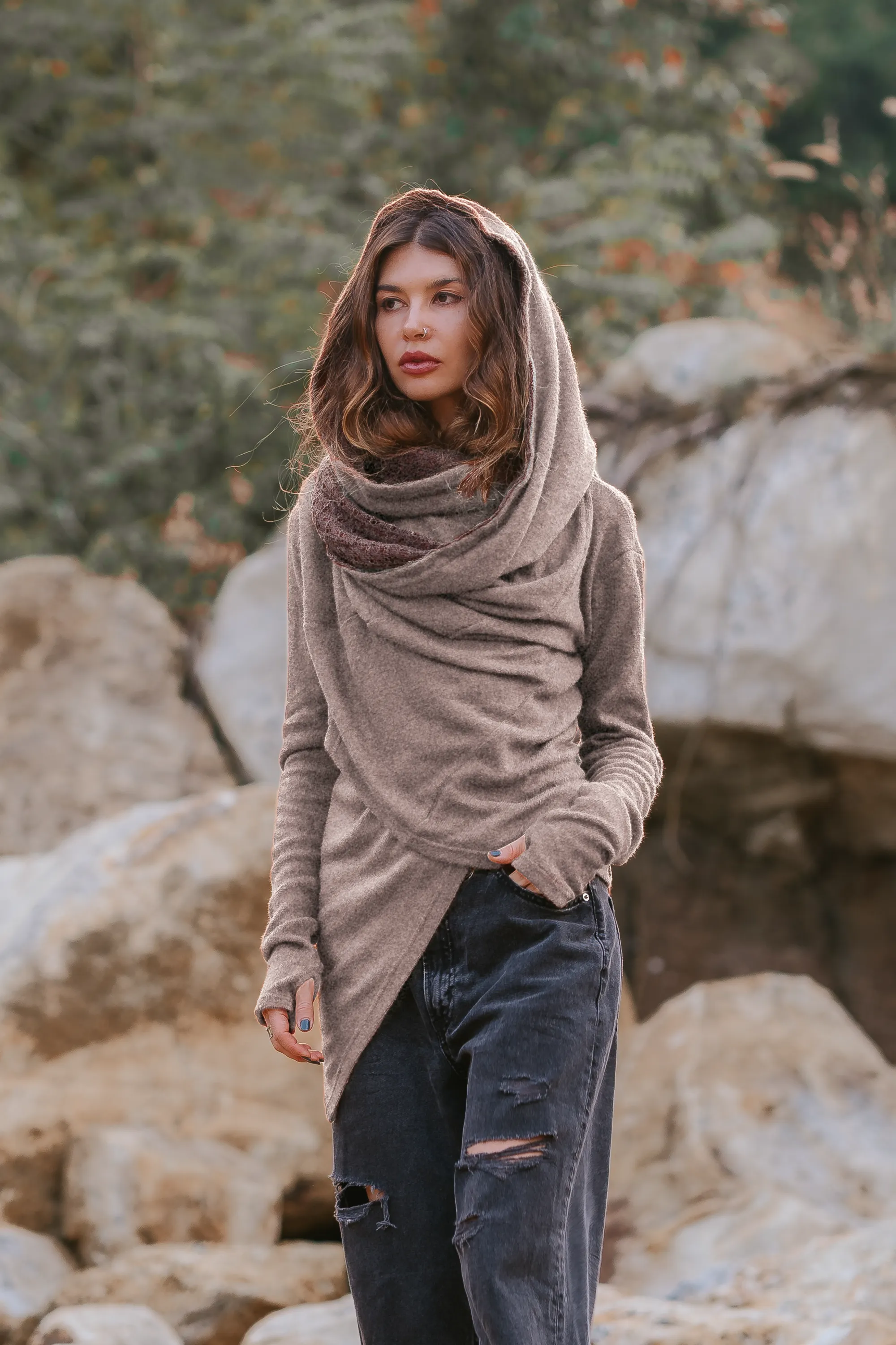 Nyx Hooded Sweater Cardigan Beige