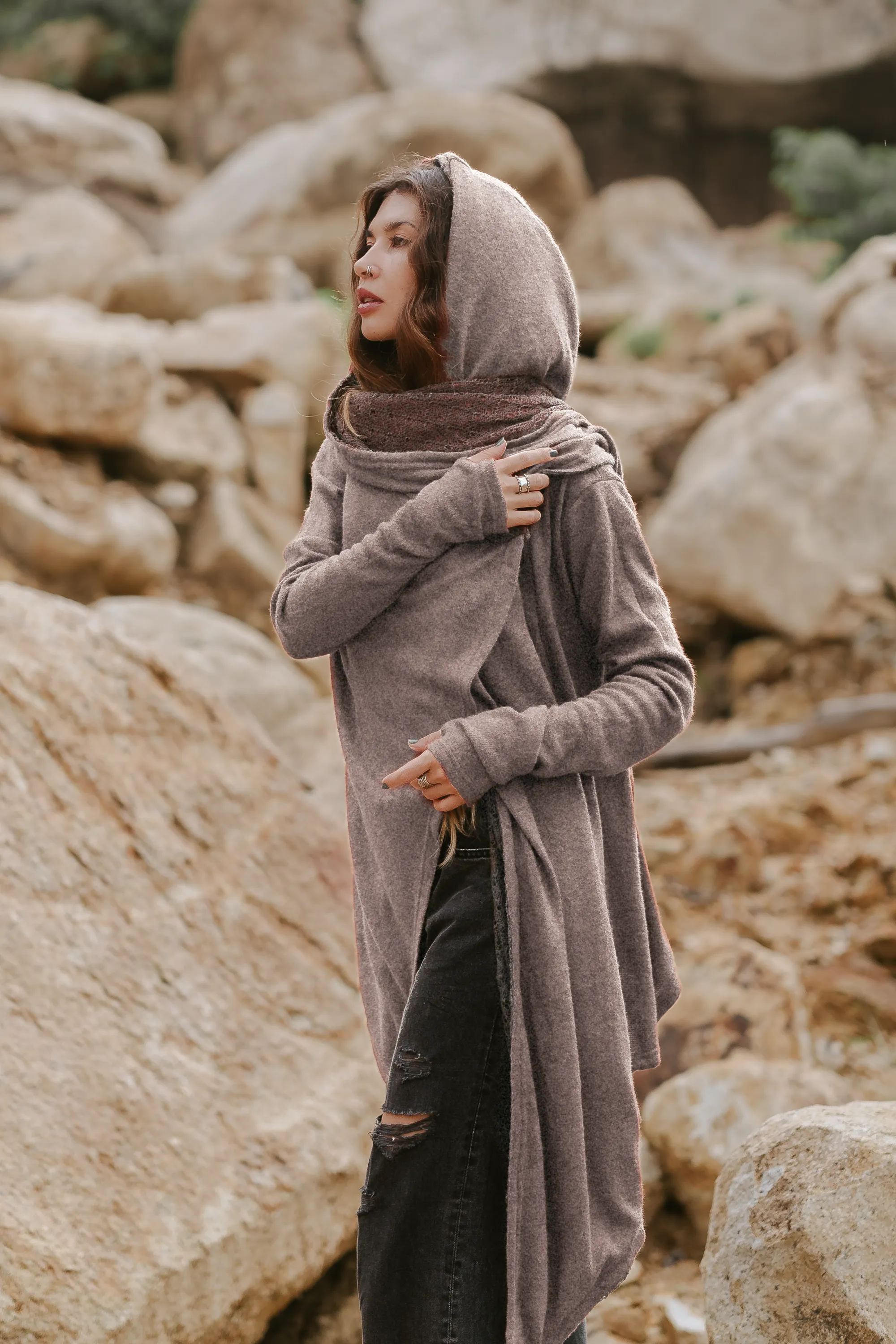 Nyx Hooded Sweater Cardigan Beige