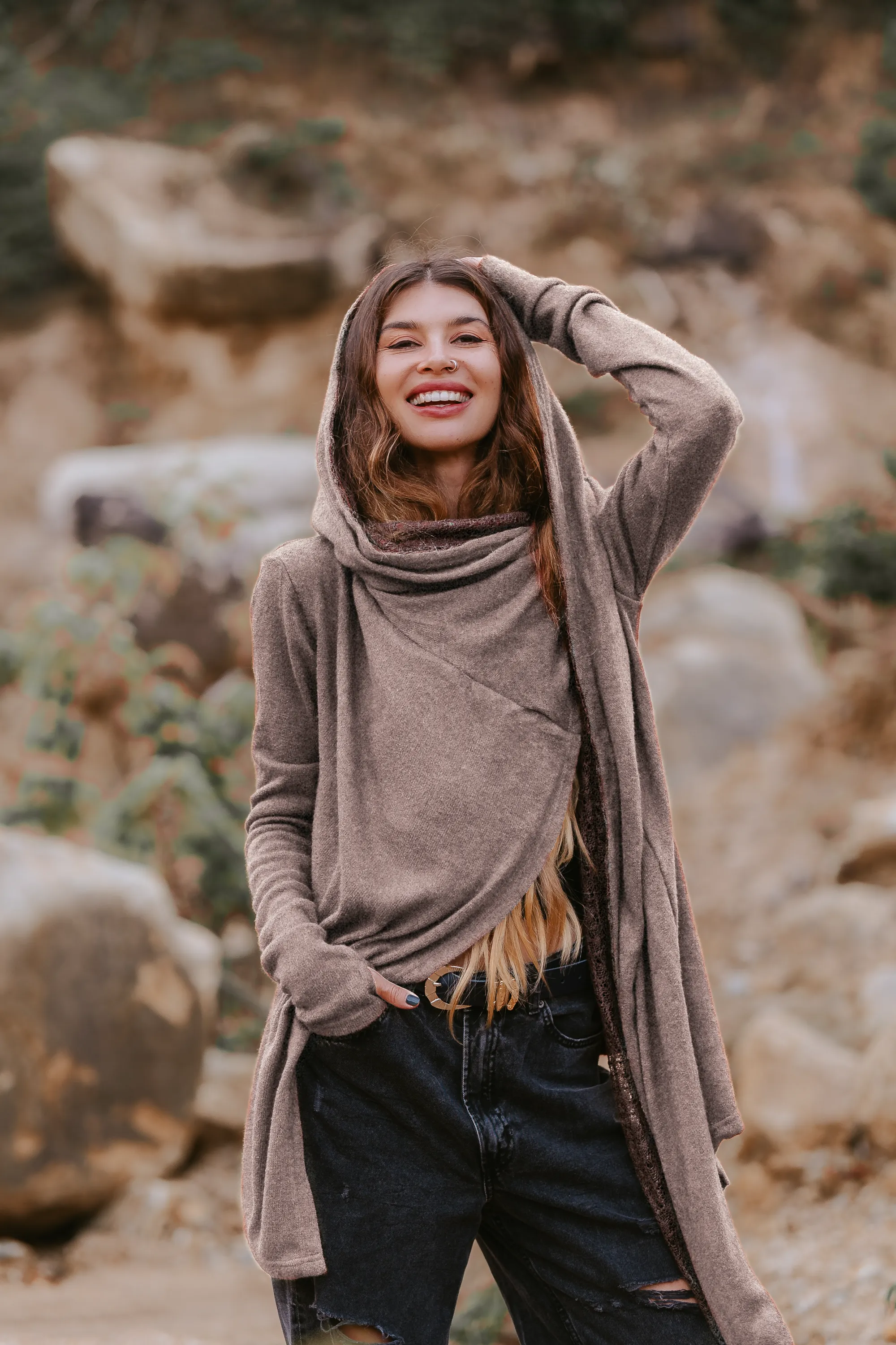 Nyx Hooded Sweater Cardigan Beige