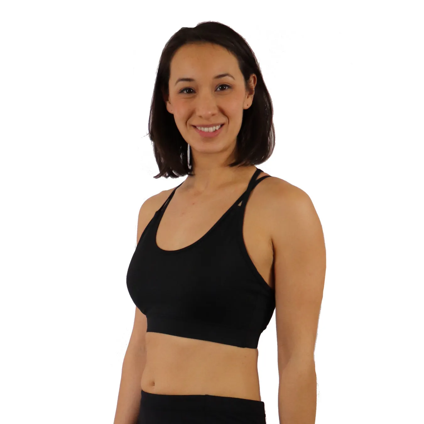 Plumeria Black Strappy Sports Bra with Removable Cups