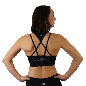 Plumeria Black Strappy Sports Bra with Removable Cups