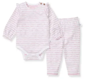 Slub Stripe Bodysuit Set Pink