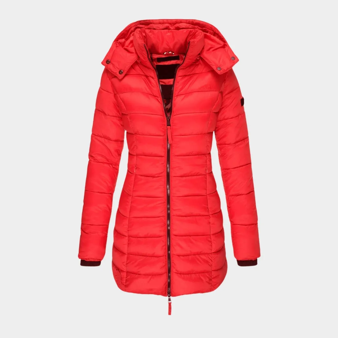 Womens Cotton Padded Winter Coat - Slim Hooded Parka with Zipper, Warm Long Sleeve Jacket, Army Green, Black, and More