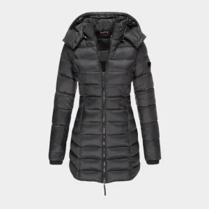 Womens Cotton Padded Winter Coat - Slim Hooded Parka with Zipper, Warm Long Sleeve Jacket, Army Green, Black, and More