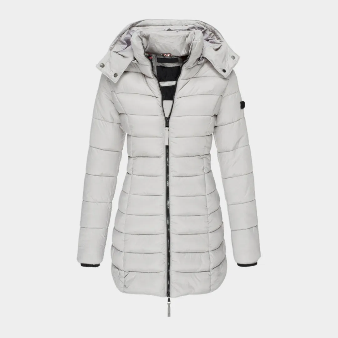 Womens Cotton Padded Winter Coat - Slim Hooded Parka with Zipper, Warm Long Sleeve Jacket, Army Green, Black, and More