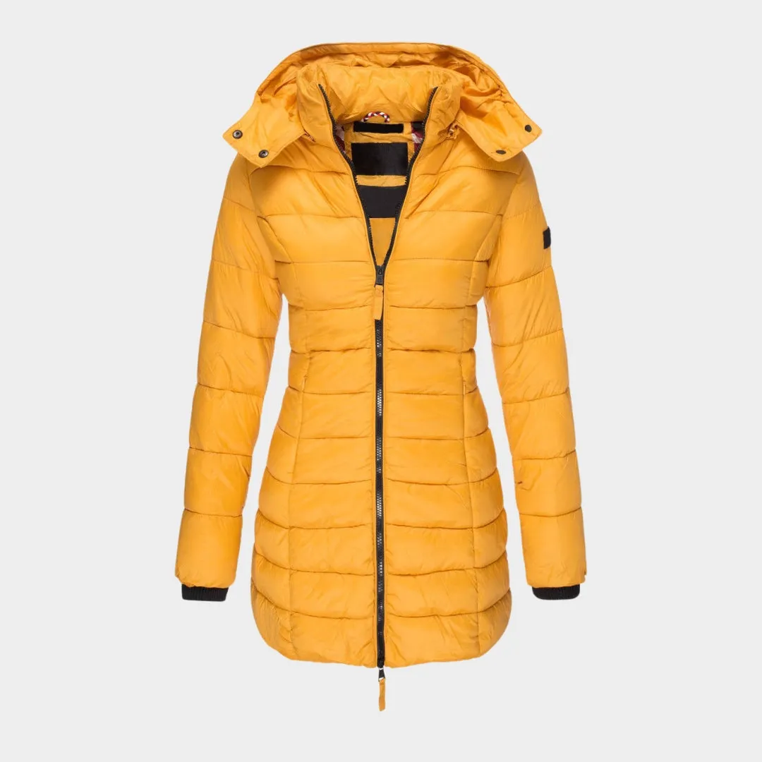 Womens Cotton Padded Winter Coat - Slim Hooded Parka with Zipper, Warm Long Sleeve Jacket, Army Green, Black, and More