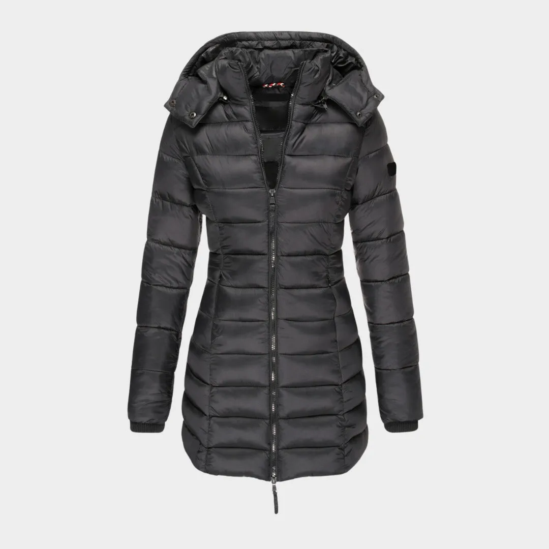 Womens Cotton Padded Winter Coat - Slim Hooded Parka with Zipper, Warm Long Sleeve Jacket, Army Green, Black, and More