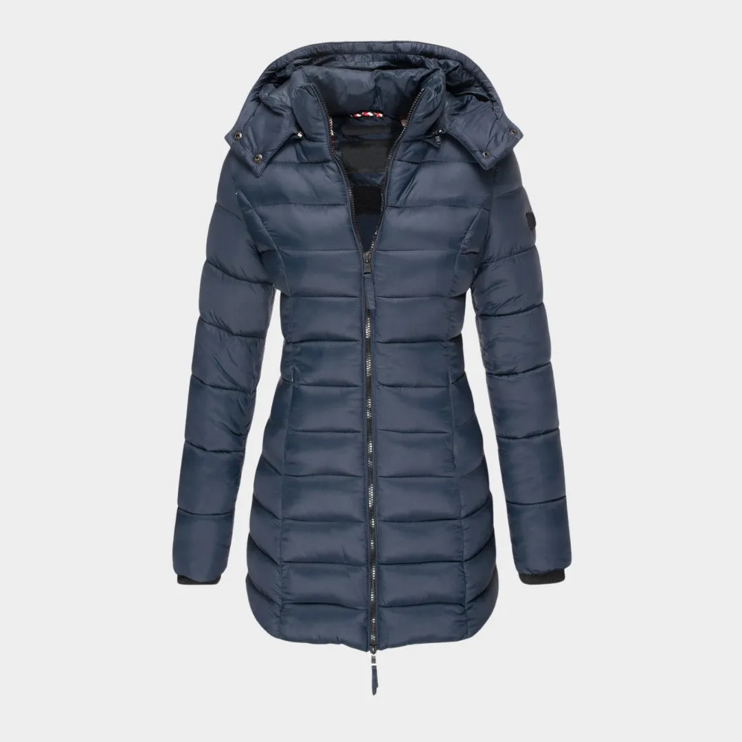Womens Cotton Padded Winter Coat - Slim Hooded Parka with Zipper, Warm Long Sleeve Jacket, Army Green, Black, and More