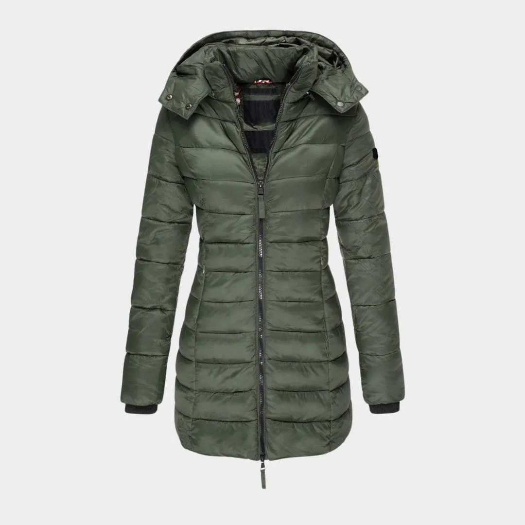 Womens Cotton Padded Winter Coat - Slim Hooded Parka with Zipper, Warm Long Sleeve Jacket, Army Green, Black, and More